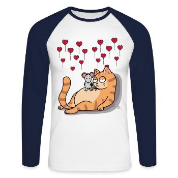 Cat Mouse Forever Friends Friendship Hearts - Unisex Long Sleeve Baseball T-Shirt - white/navy - Front - Nik (191cm)