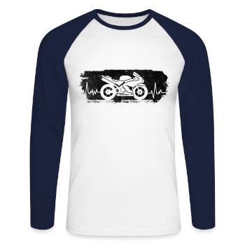 Motorrad Herzschlag - Unisex Baseballshirt langarm - Weiß/Navy - Vorne - Nik (191cm)