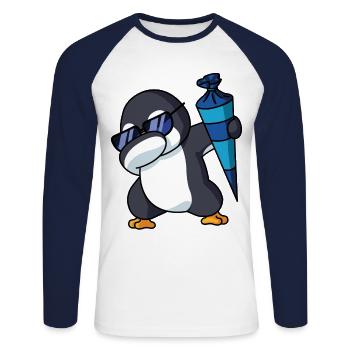 Einschulung Pinguin Dabbing Schultüte Pinguin - Unisex Baseballshirt langarm - Weiß/Navy - Vorne - Nik (191cm)