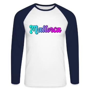 Majorca - Unisex Long Sleeve Baseball T-Shirt - white/navy - Front - Nik (191cm)