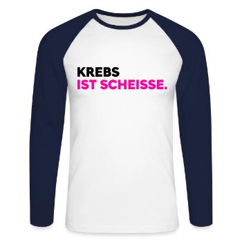 Krebs ist scheisse - Unisex Baseballshirt langarm - Weiß/Navy - Vorne - Nik (191cm)