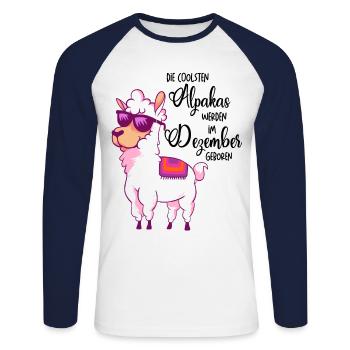 Die coolsten Alpakas werden im Dezember geboren - Unisex Baseballshirt langarm - Weiß/Navy - Vorne - Nik (191cm)