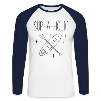 SUP Paddleboard Sup-A-Holic - Unisex Baseballshirt langarm - Weiß/Navy - Vorne - Nik (191cm)