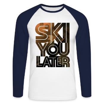 Skifahrer - Unisex Baseballshirt langarm - Weiß/Navy - Vorne - Nik (191cm)