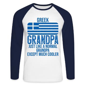 Greek Grandpa drapeau grec pour la fête des pères - T-shirt baseball manches longues Homme - blanc/marine - Devant - Nik (191cm)