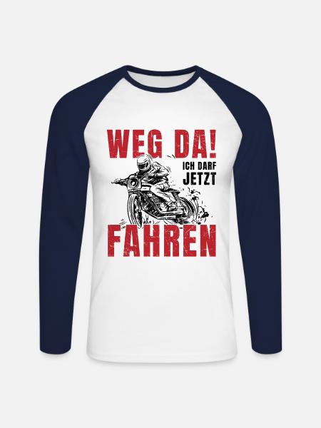 Motorrad Führerschein Weg Da Ich Darf Jetzt Fahren - Unisex Baseballshirt langarm - Weiß/Navy