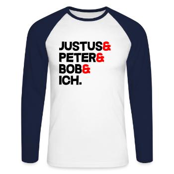 Justus & Peter & Bob & Ich - Unisex Baseballshirt langarm - Weiß/Navy - Vorne - Nik (191cm)