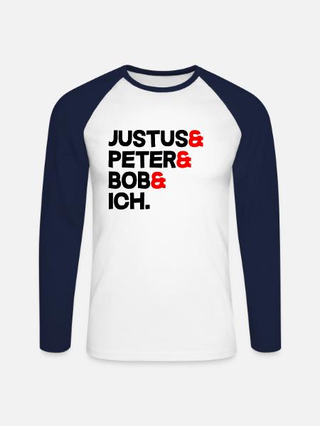 Justus & Peter & Bob & Ich - Unisex Baseballshirt langarm - Weiß/Navy