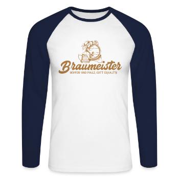 Braumeister Hopfen und Malz Bierbrauer - Unisex Baseballshirt langarm - Weiß/Navy - Vorne - Nik (191cm)