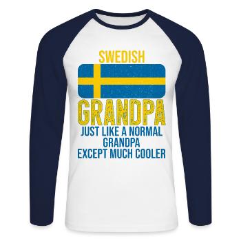 Swedish Grandpa Swedish flag for Father's Day - Unisex Long Sleeve Baseball T-Shirt - white/navy - Front - Nik (191cm)