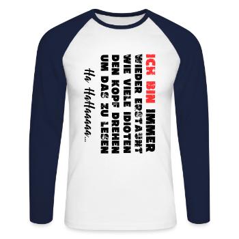 ERSTAUNT wie viele Idioten den Kopf drehen um das - Unisex Baseballshirt langarm - Weiß/Navy - Vorne - Nik (191cm)