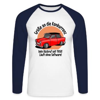 DDR Auto genannt als Pappe Ostalgie Ostdeutschland - Unisex Baseballshirt langarm - Weiß/Navy - Vorne - Nik (191cm)