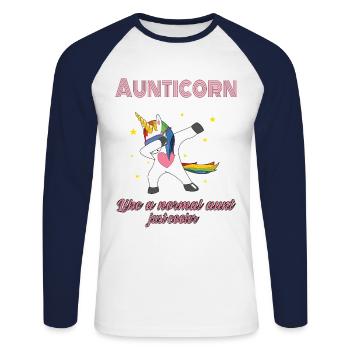 Aunticorne Licorne Fille Licorne Dabbing Licorne - T-shirt baseball manches longues Homme - blanc/marine - Devant - Nik (191cm)