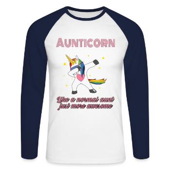 Aunticorne Licorne Fille Licorne Dabbing Licorne - T-shirt baseball manches longues Homme - blanc/marine - Devant - Nik (191cm)