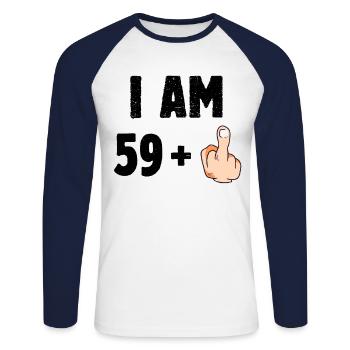 I am 59 plus one - Unisex Long Sleeve Baseball T-Shirt - white/navy - Front - Nik (191cm)