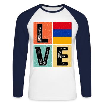 I Love Armenia drapeau pour la fierté arménienne - T-shirt baseball manches longues Homme - blanc/marine - Devant - Nik (191cm)
