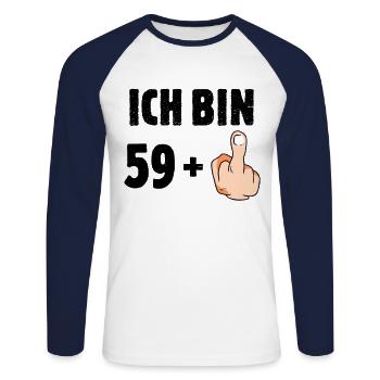 Ich bin 59 plus eins - Unisex Baseballshirt langarm - Weiß/Navy - Vorne - Nik (191cm)