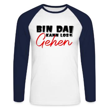 Bin DA KANN LOS GEHEN - Unisex Baseballshirt langarm - Weiß/Navy - Vorne - Nik (191cm)
