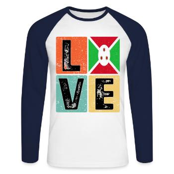 I Love Burundi Flag for Burundian Pride - Unisex Long Sleeve Baseball T-Shirt - white/navy - Front - Nik (191cm)