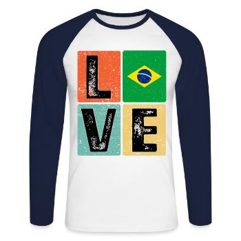 I Love Brazil flag for Brazilian pride - Unisex Long Sleeve Baseball T-Shirt - white/navy - Front - Nik (191cm)
