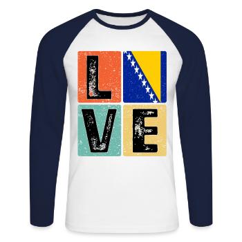 I Love Bosnia Flagge für bosnischen Stolz - Unisex Baseballshirt langarm - Weiß/Navy - Vorne - Nik (191cm)