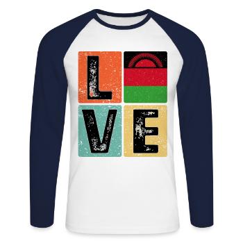 I Love Malawi Malawi Drapeau Malawi - T-shirt baseball manches longues Homme - blanc/marine - Devant - Nik (191cm)