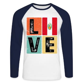 I Love Peru Flag for Peruvian Pride - Unisex Long Sleeve Baseball T-Shirt - white/navy - Front - Nik (191cm)