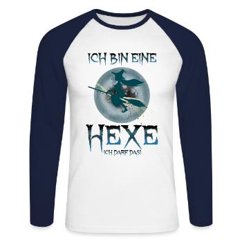 Ich Bin eine Hexe ich darf Das - Unisex Baseballshirt langarm - Weiß/Navy - Vorne - Nik (191cm)