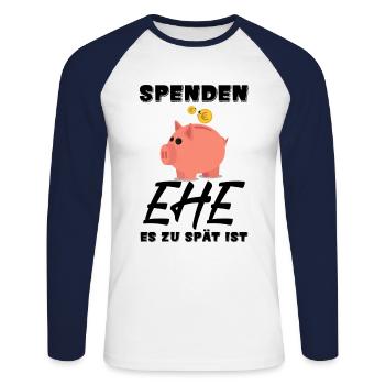 Spenden Ehe es zu spät ist Sparschwein Heirat - Unisex Baseballshirt langarm - Weiß/Navy - Vorne - Nik (191cm)
