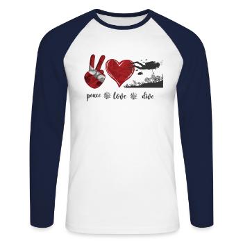 Scuba Diver Down Girl Peace Love - Unisex Baseballshirt langarm - Weiß/Navy - Vorne - Nik (191cm)