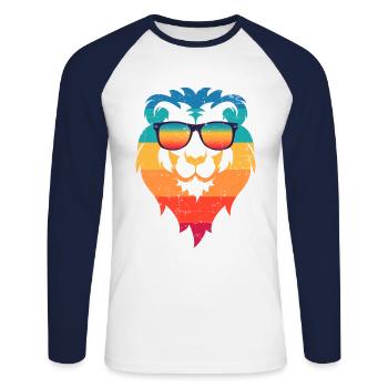Lion Lion Motif Retro Vintage Lion Motif - Unisex Long Sleeve Baseball T-Shirt - white/navy - Front - Nik (191cm)
