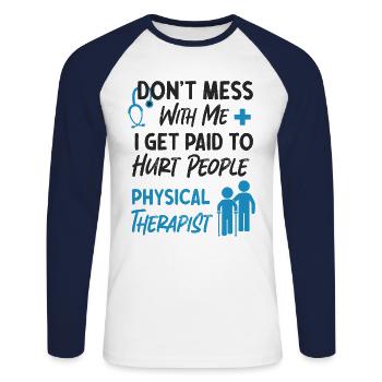 Physical Therapist Therapy - Unisex Baseballshirt langarm - Weiß/Navy - Vorne - Nik (191cm)