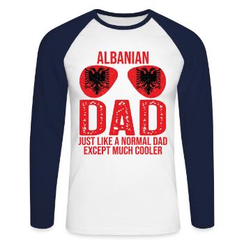 Albanian Dad Albanien Flagge Sonnenbrillen - Unisex Baseballshirt langarm - Weiß/Navy - Vorne - Nik (191cm)