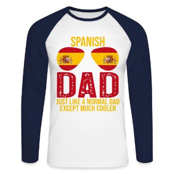 Spanish Dad Espagne drapeau lunettes de soleil Fête des Pères - T-shirt baseball manches longues Homme - blanc/marine - Devant - Nik (191cm)