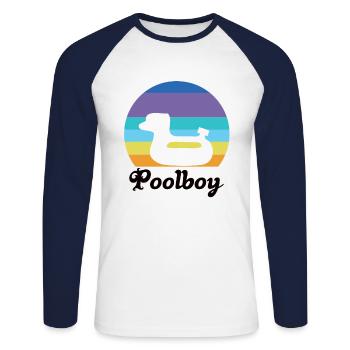 Poolboy Pool Bademeister Schwimmen - Unisex Baseballshirt langarm - Weiß/Navy - Vorne - Nik (191cm)