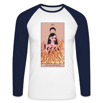 Black Magic Tarot Card Magician Gift Idea - Unisex Long Sleeve Baseball T-Shirt - white/navy - Front - Nik (191cm)