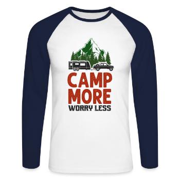 Camping Camp More Worry Less - Unisex Baseballshirt langarm - Weiß/Navy - Vorne - Nik (191cm)