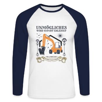 Bagger Baggerfahrer Baggerfahrerspruch - Unisex Baseballshirt langarm - Weiß/Navy - Vorne - Nik (191cm)