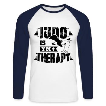 Judo therapy - Unisex Baseballshirt langarm - Weiß/Navy - Vorne - Nik (191cm)