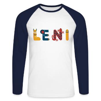 Leni - T-shirt baseball manches longues Homme - blanc/marine - Devant - Nik (191cm)