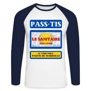 pass sanitaire pass tis pastis de marseille humour - T-shirt baseball manches longues Homme - blanc/marine - Devant - Nik (191cm)