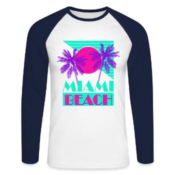 Miami Beach Retro Green Sunset Palms - Unisex Baseballshirt langarm - Weiß/Navy - Vorne - Nik (191cm)