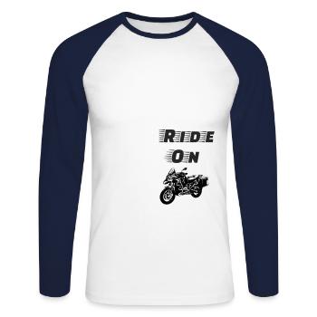 Keep Calm and Ride on - T-shirt baseball manches longues Homme - blanc/marine - Devant - Nik (191cm)