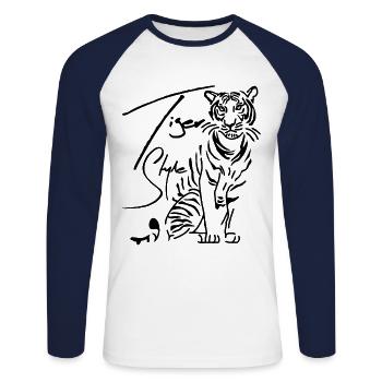 Tiger Style - Tiger Cats - Unisex Long Sleeve Baseball T-Shirt - white/navy - Front - Nik (191cm)