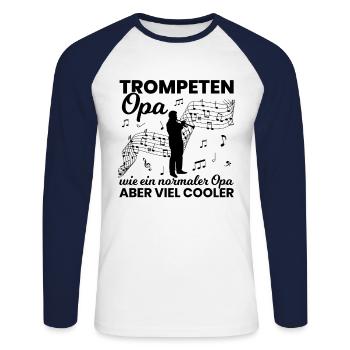Trompeten Opa Trompeter Trompetenspieler Geschenk - Unisex Baseballshirt langarm - Weiß/Navy - Vorne - Nik (191cm)