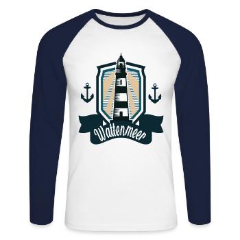 Wattenmeer Ebbe Flut Nordsee Büsum Küste - Unisex Baseballshirt langarm - Weiß/Navy - Vorne - Nik (191cm)