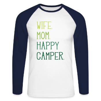 Camping Wife. Maman. Happy Camper. - T-shirt baseball manches longues Homme - blanc/marine - Devant - Nik (191cm)