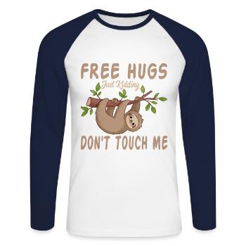 Free Hugs, Just Kidding Dont Touch Me - T-shirt baseball manches longues Homme - blanc/marine - Devant - Nik (191cm)