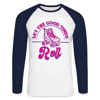Cool Roller Skating Skate Girl - Unisex Long Sleeve Baseball T-Shirt - white/navy - Front - Nik (191cm)