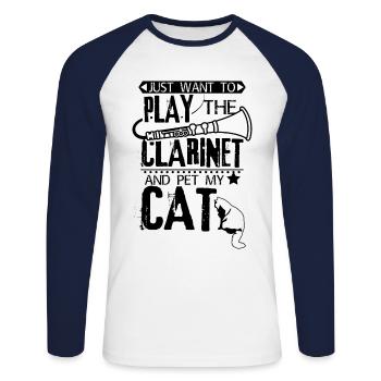 Clarinet cat - Unisex Long Sleeve Baseball T-Shirt - white/navy - Front - Nik (191cm)
